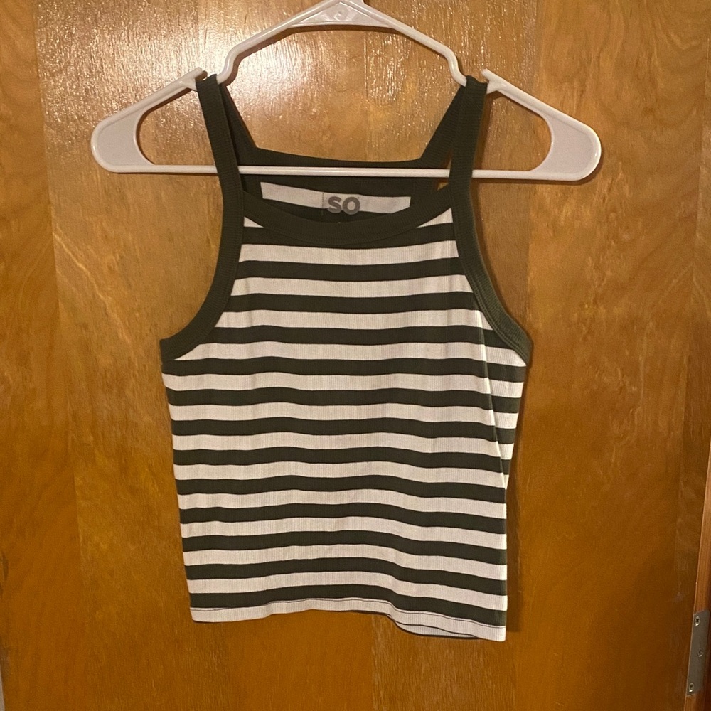SO Women's Army Green and White Striped Tank Top